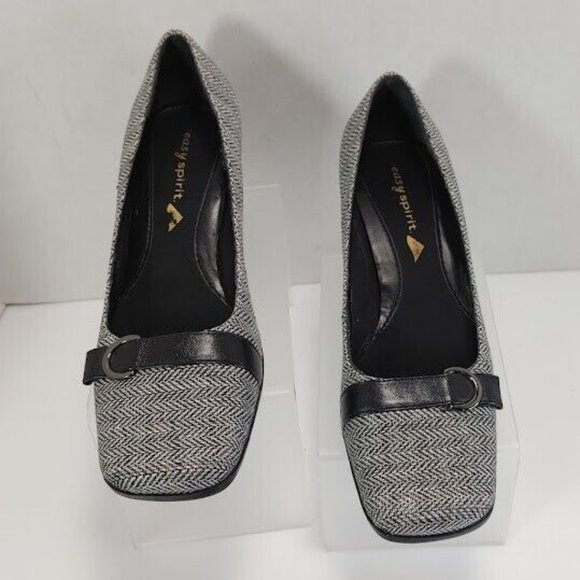 Easy Spirit® Women's Herringbone and Black Leather Block Heels Size US 6 - Picture 10 of 16